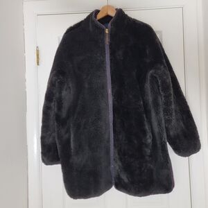 J.Crew Zip-Up Plush Fleece Teddy Coat Size XL in Black Cozy Casual $228‎